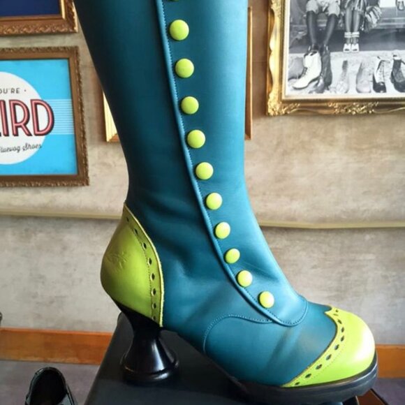RARE Fluevog Babycakes Boots Turquoise Teal Green 7.5 Victorian Festival Retro - Picture 4 of 15